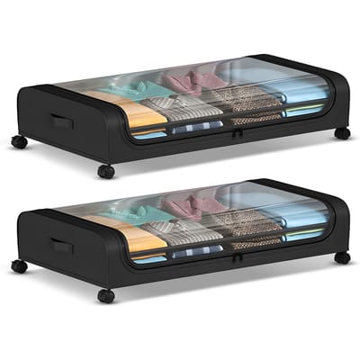 2-Pack opbergcontainer onder het bed met deksels en wielen Multifunctionele opbergruimte voor kleding in de slaapzaal 2 pack