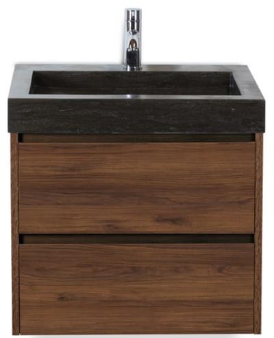 Dante Badmeubelset 60 cm - Walnoot - Wastafel Hardsteen Wit Lucca