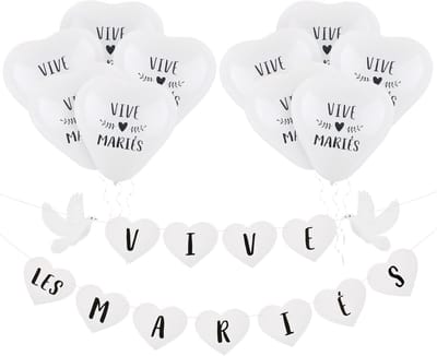 Store_9 - Decoratie voor auto - Bruiloft versiering - 11 stuks - Kleur wit - Ballonnen en banner - Perfect voor bruiloften - Inclusief lint
