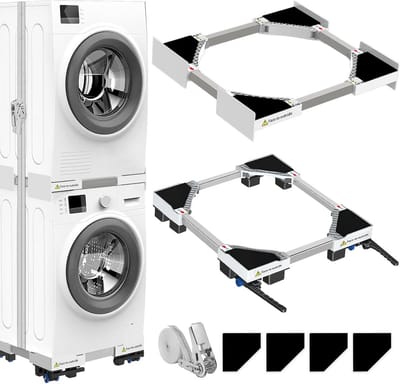 Universeel aansluitframe voor wasdroger en wasmachine met transportwielen en verstelbare remmen