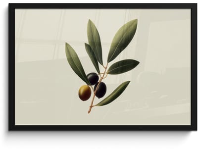 Poster in lijst - Fotolijst 60x40 cm - Posters - Olijftak - Donkergroen - Olijven - Posterlijst zwart - Decoratie - Wanddecoratie woonkamer - Muurdecoratie slaapkamer