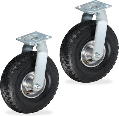 Zwenkwiel luchtband - set van 2 - 26 cm - tot 240 kg - zwart-zilver