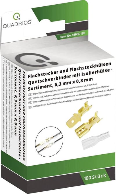 Quadrios 1908C188 Assortiment kabelschoenen 1.50 mm² - 2.50 mm² Messing, Transparant 100 onderdelen