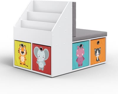 Vicco Onix Kinderboekenkast – 97.1 x 78.4 cm met 6 kleurrijke vouwdozen Wit