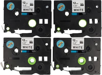Dappaz - 4 stuks Compatible Brother Tze-231 Qze-231 Label Tape - Zwart op Wit - 12mm x 8m - Geschikt voor Brother P-touch