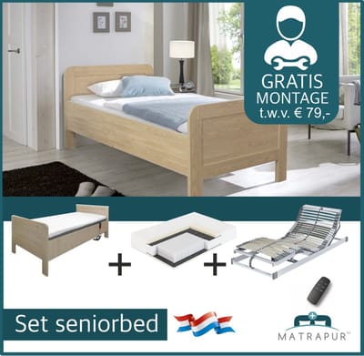 Seniorenbed Compleet elekrtische set ledikant seniorenbed 90x200 cm eiken + 42-lats Elektrisch Verstelbaar + Master Nasa traagschuim | 7 zone Pocketveer matras 90x200