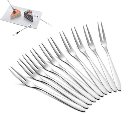 Proefvorken Set 20-delig – 2 Tanden – Roestvrij Staal – Spiegelgepolijst – Vaatwasmachinebestendig – Voor Dessert, Fruit en Tapas – 13,5 cm – 20 Stuks – Zilver