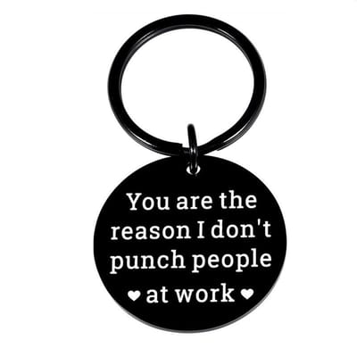 Porte-clés Cadeau pour Collègue Hommes & Femmes - Gravé « Tu es la raison pour laquelle je frappe les gens au travail » Cadeau d'appréciation humoristique pour le bureau noir