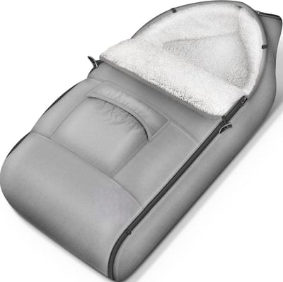 PromoHome Wintervoetenzak voor Kinderwagen en Buggy - Wasbare Babyvoetenzak met Ritssluiting en Tas - Extra Dik Gevoerd Waterafstotend Materiaal - Anti-Slip Onderkant - Universeel Toepasbaar - Grijs