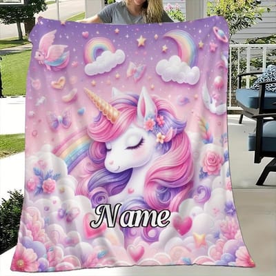 Op Maat Gemaakte Eenhoorn Deken Gepersonaliseerde Naam Regenboog Magie Fleece Plaid Meisjes Cadeau Zacht Warm Alle Seizoenen Kinderen Decoratie 100x130cm39x51in