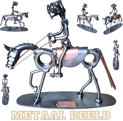 Ruiter en paard-metalen beeld-metaal kunst-sport-het best cadeau-uniek-verjaardag-sinterklas gift-kerst-geschenk