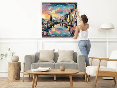 Abstract vermeer schilderij | Abstracte verbeelding: een eigentijdse interpretatie van Vermeer's klassiekers | Kunst - 80x80 centimeter op Dibond | Foto op Dibond