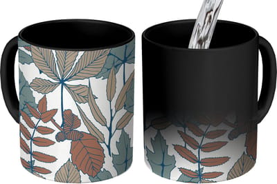 Magische Mok - Foto op Warmte Mokken - Koffiemok - Herfst - Patronen - Bladeren - Magic Mok - Beker - 350 ML - Theemok