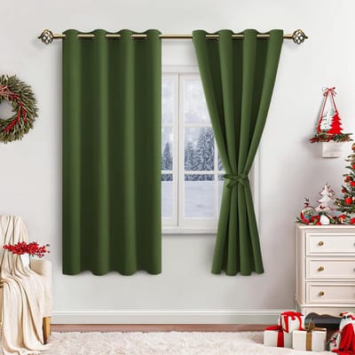 Famanu – Verduisterende gordijnen - inslagringen - voor slaapkamer - woonkamer - olijfgroen - 2 stuks - 175 x 140 cm (H x B)