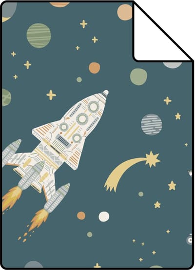 Proefstaal ESTAhome behang planeten in de ruimte blauw, groen en bruin - 26.5 x 21 cm - 132070-S