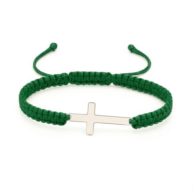 Verstelbare Armband Groen met Zilverkleurig Kruis – Minimalistisch & Spiritueel Design voor heren en dames