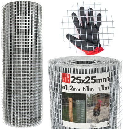 LUN FIX - Volierendraht - verzinkt staal - 25x25 - Ø 1,2 mm - 1m x 1m - konijnen draad, draadgaas, lasgaas, muizengaas voor de tuin, gaashek
