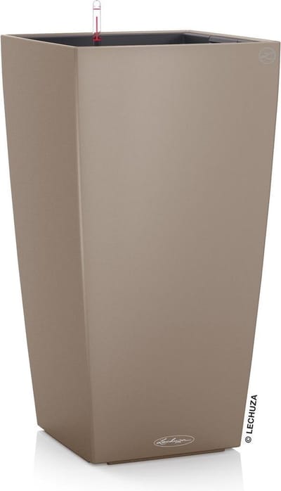 LECHUZA CUBICO Color 22 - Plantenbak - met uitneembare binnenbak - met bewateringssysteem - ALL-IN-ONE set met LECHUZA-PON - zandbruin