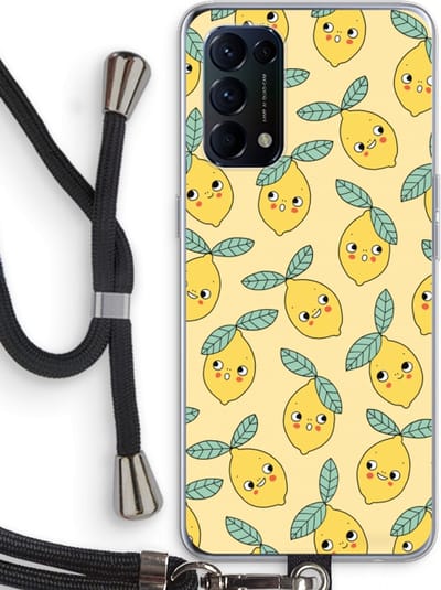 Case Company® - Hoesje met koord geschikt voor Oppo Find X3 Lite hoesje met Koord - Citroenen - Telefoonhoesje met Zwart Koord - Bescherming aan alle Kanten en Over de Schermrand