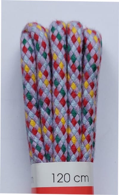 Ronilux Veter - Lila/Rood/Geel/Groen/Blauw - Meerkleurig - Rond - Koord Veters - Lengte 120 cm - Dikte 4 mm - Schoenveter