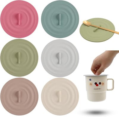 siliconen deksel- Siliconen bekerdeksel - geschikt voor warme dranken, thee, glazen, tumblers, koffiebekerdeksels, enz. - vaatwasserbestendig - stofdicht en luchtdicht - bekerdeksel met lepelhouder (zes kleuren - 10*10cm)