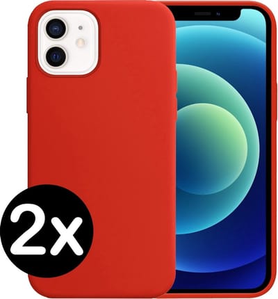 Hoesje - 2 Stuks - Geschikt voor Apple iPhone 12 - Sterk & Shockproof - Telefoonhoes - Back Cover - Case Siliconen - Telefoon Hoes - Rood