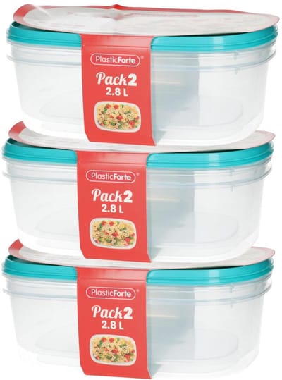 Plasticforte Vershoudbakjes - 6x stuks - 2.8 liter - herbruikbaar - transparant/blauw - kunststof - magnetron - vriezer