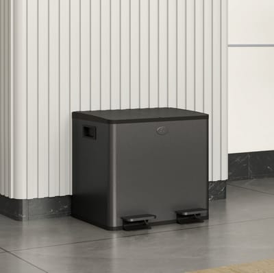 HAUSS SPOLE Prullenbak - 2 x 15 L - Pedaalemmer Met Afvalscheiding - Metaal En Kunststof - Zwart - Voor Keuken En Woning - Softclose