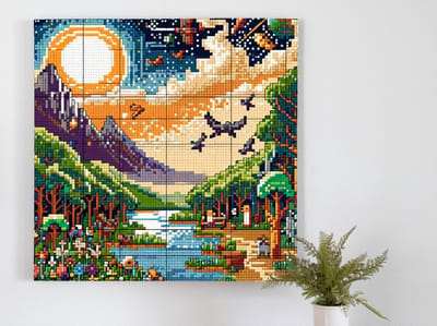 Pixel art relief schilderij | Reliëf van pixels: een kunstzinnig spel van kleur en textuur | Kunst - 60x60 centimeter op Dibond | Foto op Dibond