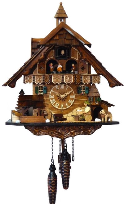 Engstler - 4832_QMT - Koekoeksklok - Kwarts - Notenhout - met muziek met dansend paar - 42 cm