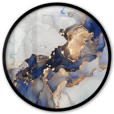 Poster in lijst Rond - Fotolijst 40x40 cm - Posters - Marmer - Blauw - Goud - Ronde posterlijst zwart - Decoratie - Wanddecoratie woonkamer - Muurdecoratie slaapkamer