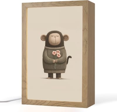 Nachtlampje 20x30 cm - Kinder lampje - Aap - Roze bloemen - Speels - Tafellamp kinderkamer - Slaapkamer lamp - Bedlamp kinderen - Kinderlampje stopcontact - Wandlamp babykamer - Nachtlampjes