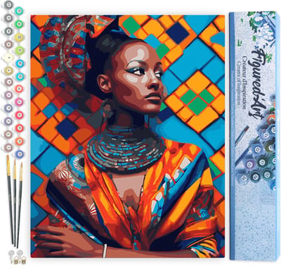 Figured'Art Schilderen op Nummer Volwassenen canvas Traditionele Afrikaanse Schoonheid- Handwerk acrylverf Kit DIY Compleet - 40x50cm zonder frame