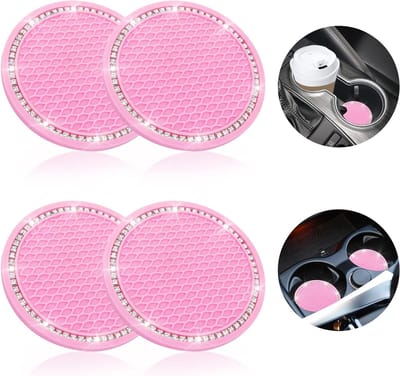 Silicone Antislip Auto Interieur Accessoires - 4 Stuks Rhinestone Crystal Bekerhouder Coasters (Roze) voor een Stijlvolle Auto Interieur Decoratie
