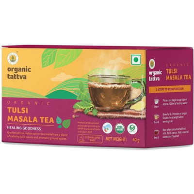 Masala-thee met Tulsi (20 pakjes, 2 gram), Biologische Tulsi Masala-thee, biologische Tattva yellow