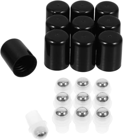 20 x Essentiële Olie Roller Inserts met Stofkappen voor 18 mm Flessen - RVS, PP, Lekvrij voor Aromatherapie en DIY Mengsels