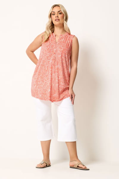 Yours Oranje Mouwloze Swingblouse Met Bloemenikatprint Size 42