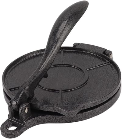 Handmatige Tortillapers van Aluminiumlegering voor het Maken van Pizza, Pannenkoeken en Tortilla's - 20 cm Zwart
