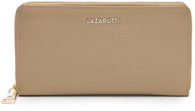 Lazarotti Leren portemonnee Bologna Leather Zip Around Wallet With 16 Card Slots Sand beige