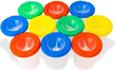 Dailygoods- Verfbekers set van 10 - Lekvrij - Spatwaterdicht - Robuust kunststof - Deksel in verschillende kleuren - Borstelhouder - Schilderbekers