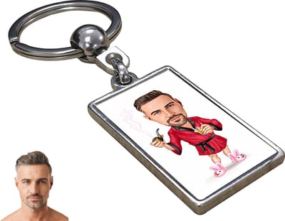 Badjas Karikatuur Man - Gepersonaliseerde Karikatuur Sleutelhanger met Jouw Foto - Cadeau - Verjaardag - Kerst - Kado - Valentijn - Gepersonaliseerd Cadeau