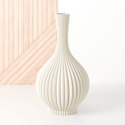 Fleuriek Vaas - Beige - H30 cm - Vaas voor zijden bloemen of kunstbloemen - Woonaccessoires voor droogbloemen - 3D geprinte vaas van gerecycled kunststof