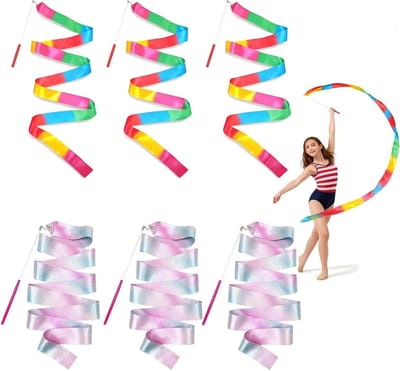 Set van 6 Dansbanden van 2m voor Ritmische Gymnastiek, Dansaccessoires voor Kinderen, Ideaal voor Meisjes en Creatieve Activiteiten