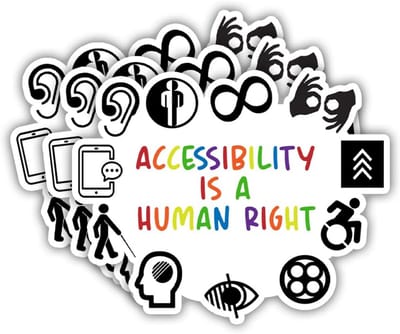 Set van 3 Toegankelijkheid Is Een Mensenrecht Stickers - Geestelijke Gezondheidsbewustzijn, Handicap Geschiedenis en Ableism Stickers voor Laptop en Bumper
