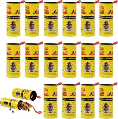 Set van 16 Vliegenvallen, Plakstrips voor Binnen en Buiten, Effectieve Vliegenbestrijding met Plakrollen