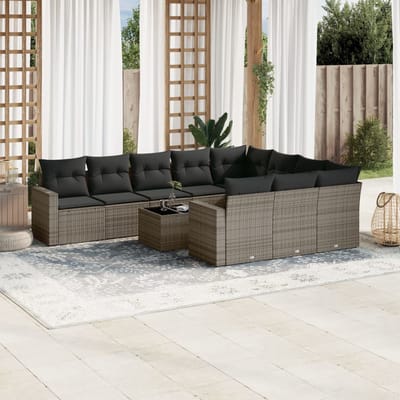 vidaXL - 11-delige - Loungeset - met - kussens - poly - rattan - grijs
