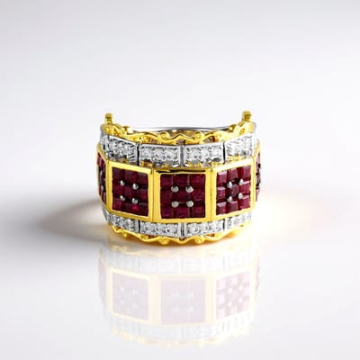 Cavill - Zilveren ring 925 Sterling met 2.43 ct Birmese Robijnen en 0.43 ct Zirkonen - Hoekige Trapgeslepen Edelsteen - Elegante Damessieraad Maat 19