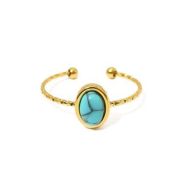 Ring – RVS – Goudkleur - Turquoise - edelsteen – Verstelbare - Makkelijke voor mensen met moeilijke en artrose vingers