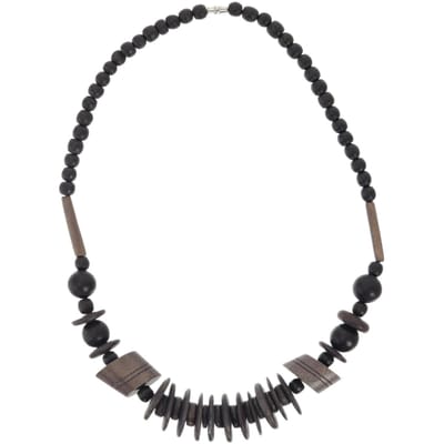 Behave – Ketting – Hout – Zwart Bruin Schijfkralen – 48 cm – Handgemaakt