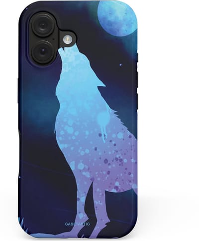 Casetastic hoesje geschikt voor Apple iPhone 16 - MagSafe - Dubbellaagse bescherming - Blauwe Wolvennacht - Fashion Case - Donkerblauw Lavendel
